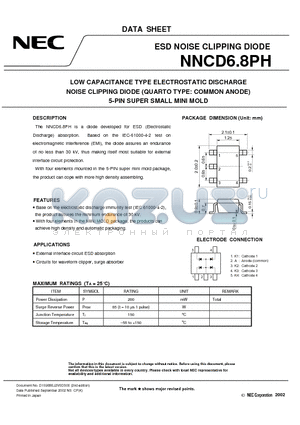 NNCD68PH datasheet - LOW CAPACITANCE TYPE ELECTROSTATIC DISCHARGE NOISE CLIPPING DIODE QUARTO TYPE: COMMON ANODE 5-PIN SUPER SMALL MINI MOLD