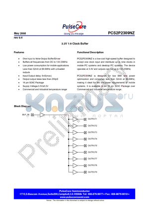 PCS2I2309NZF-16-SR datasheet - 3.3V 1:9 Clock Buffer