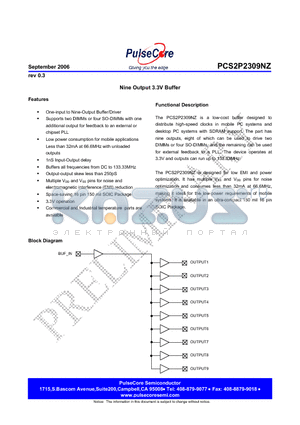 PCS2I2309NZF-16-ST datasheet - Nine Output 3.3V Buffer