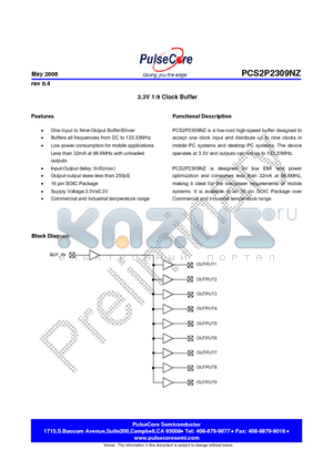 PCS2I2309NZF-16-ST datasheet - 3.3V 1:9 Clock Buffer