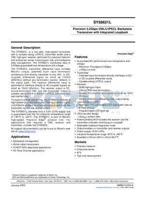 SY58621L datasheet - Precision 3.2Gbps CML/LVPECL Backplane Transceiver with Integrated Loopback