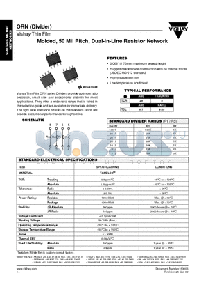 ORNA5-1 datasheet - Molded, 50 Mil Pitch, Dual-In-Line Resistor Network