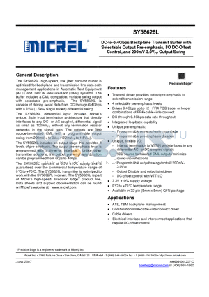SY58626LMHTR datasheet - DC-to-6.4Gbps Backplane Transmit Buffer with