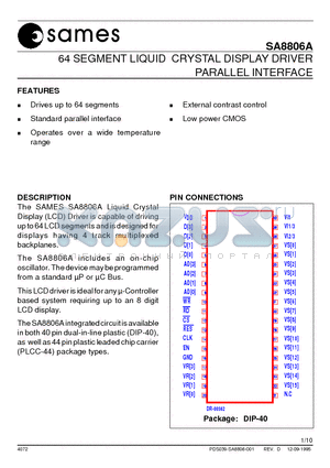 SA8806A datasheet - 64 SEGMENT LIQUID CRYSTAL DISPLAY DRIVER PARALLEL INTERFACE