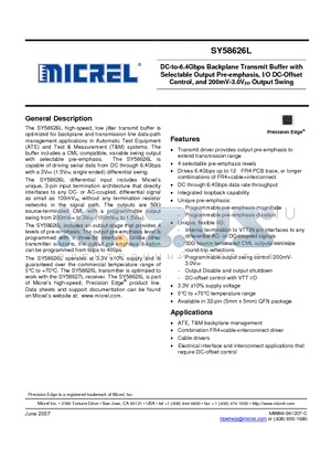 SY58626LMH datasheet - DC-to-6.4Gbps Backplane Transmit Buffer with