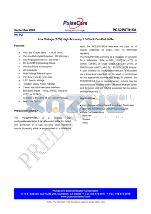 PCS2I5T915AG datasheet - Low Voltage (2.5V) High Accuracy 1:5 Clock Fan-Out Buffer