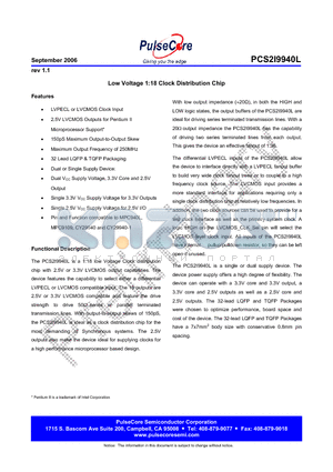 PCS2I9940L datasheet - Low Voltage 1:18 Clock Distribution Chip