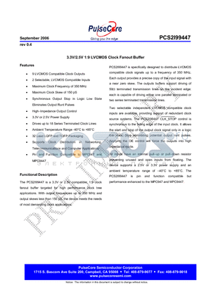 PCS2I99447G-32-LR datasheet - 3.3V/2.5V 1:9 LVCMOS Clock Fanout Buffer