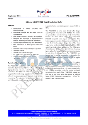 PCS2I99446 datasheet - 2.5V and 3.3V LVCMOS Clock Distribution Buffer