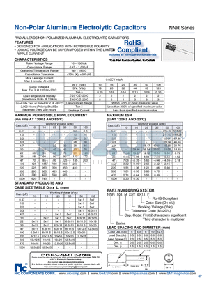 NNR101M1010X16F datasheet - Non-Polar Aluminum Electrolytic Capacitors