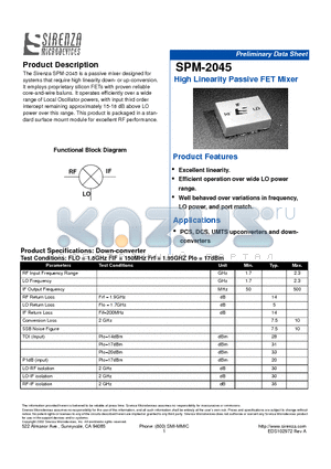 SPM-2045 datasheet - High Linearity Passive FET Mixer