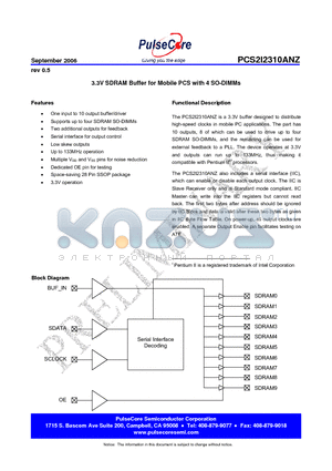 PCS2P2310ANZG-28-AT datasheet - 3.3V SDRAM Buffer for Mobile PCS with 4 SO-DIMMsQ