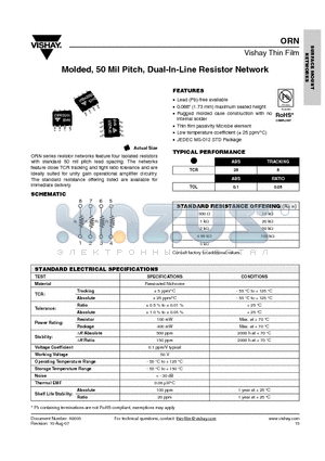 ORNTA4991FT0 datasheet - Molded, 50 Mil Pitch, Dual-In-Line Resistor Network