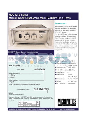 NOD-DTV-AD datasheet - MANUAL NOISE GENERATORS FOR DTV/HDTV FIELD TESTS