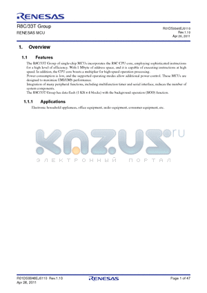 R5F21334TNFP datasheet - The R8C/33T Group has data flash (1 KB  4 blocks) with the background operation (BGO)