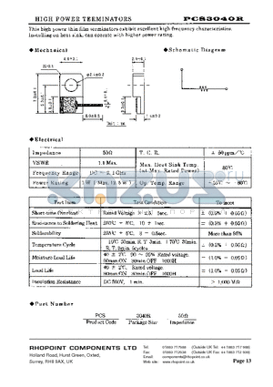 PCS3080P-50OHM datasheet - HIGH POEWR TERMINATORS