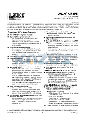 ORSPI4-1FE1036I datasheet - Dual SPI4 Interface and High-Speed SERDES FPSC