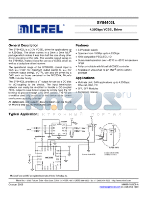 SY84402L datasheet - 4.25Gbps VCSEL Driver