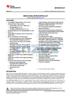 MSP430F2274MRHAEP datasheet - MIXED SIGNAL MICROCONTROLLER