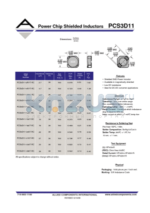 PCS3D11-100T-RC datasheet - Power Chip Shielded Inductors
