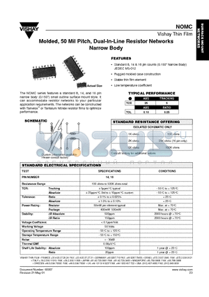 NOMC datasheet - Molded, 50 Mil Pitch, Dual-In-Line Resistor Networks Narrow Body