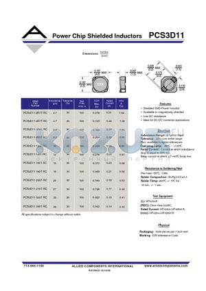 PCS3D11-180T-RC datasheet - Power Chip Shielded Inductors