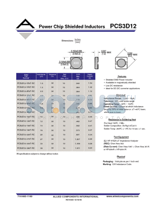 PCS3D12-2R2T-RC datasheet - Power Chip Shielded Inductors