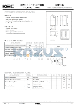 SMAU2J datasheet - ULTRA FAST RECOVERY RECTIFIER DIODE (SWITCHING TYPE POWER SUPPLY)