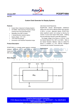 PCS3I7100AG-06JT datasheet - Custom Clock Generator for Display Systems