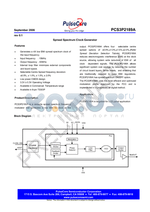 PCS3P2189A datasheet - Spread Spectrum Clock Generator