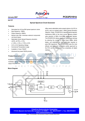 PCS3P2191A datasheet - Spread Spectrum Clock Generator