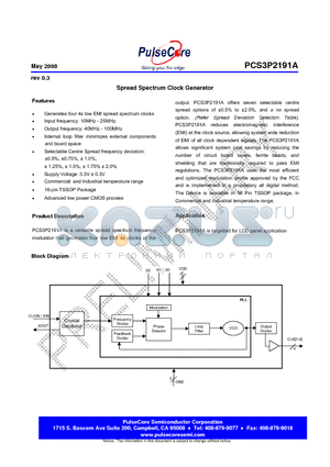 PCS3P2191A datasheet - Spread Spectrum Clock Generator