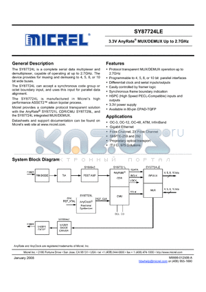 SY87724LE datasheet - 3.3V AnyRate^ MUX/DEMUX Up to 2.7GHz
