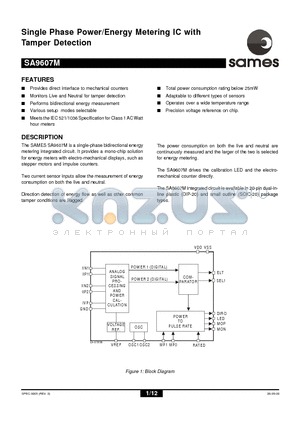 SA9607M datasheet - Single Phase Power/Energy Metering IC with Tamper Detection