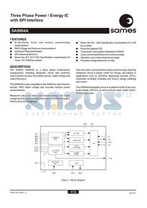 SA9904A datasheet - Three Phase Power / Energy IC with SPI Interface