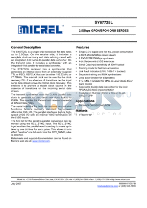 SY87725L_11 datasheet - 2.5Gbps GPON/BPON ONU SERDES