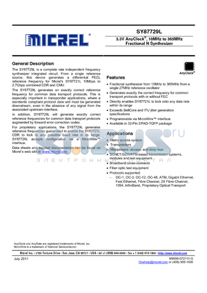 SY87729L_11 datasheet - 3.3V AnyClock^, 10MHz to 365MHz