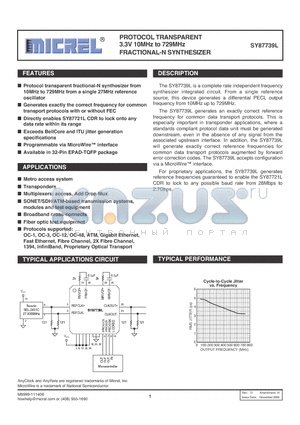 SY87739L datasheet - PROTOCOL TRANSPARENT 3.3V 10MHz to 729MHz FRACTIONAL-N SYNTHESIZER