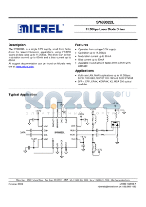 SY88022L datasheet - 11.3Gbps Laser Diode Driver