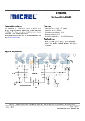 SY88024LMG datasheet - 11.3Gbps VCSEL DRIVER