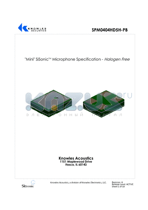 SPM0404HD5H-PB datasheet - Mini SiSonic Microphone Specification - Halogen Free