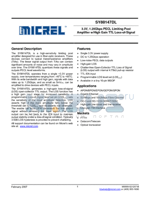 SY88147DL datasheet - 3.3V, 1.25Gbps PECL Limiting Post