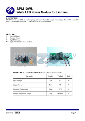 SPM10WLS-4 datasheet - White LED Power Module for Lighting