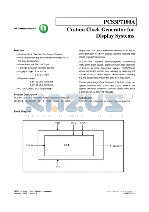 PCS3P7100A datasheet - Custom Clock Generator for Display Systems