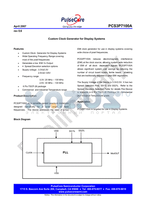 PCS3P7100AG-06JR datasheet - Custom Clock Generator for Display Systems