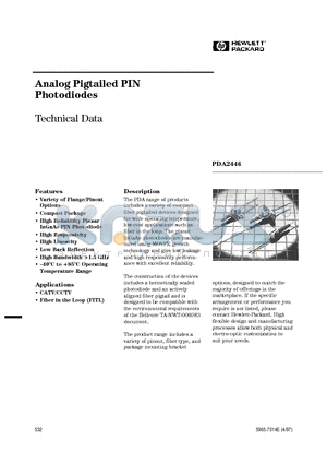 PPA0052 datasheet - Analog Pigtailed PIN Photodiodes