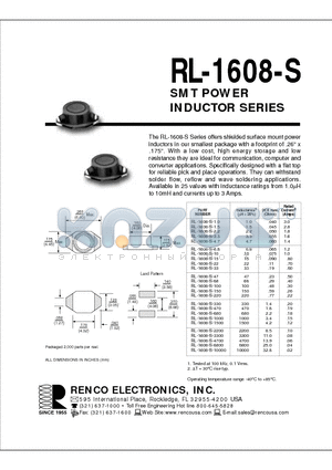 RL-1608-S-10 datasheet - SMT POWER INDUCTOR SERIES