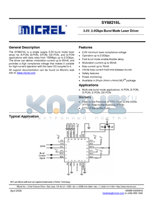 SY88216L datasheet - 3.3V, 2.5Gbps Burst Mode Laser Driver