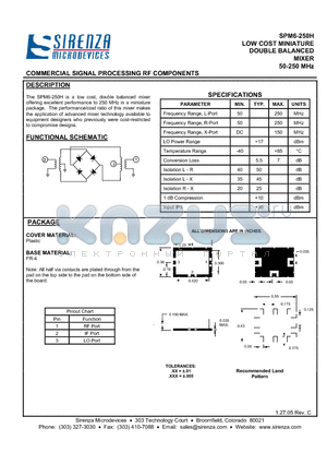 SPM6-250H datasheet - LOW COST MINIATURE DOUBLE BALANCED MIXER 50-250 MHz