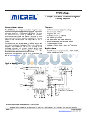 SY88232LMG datasheet - 2.5Gbps Laser Diode Driver with Integrated Limiting Amplifier